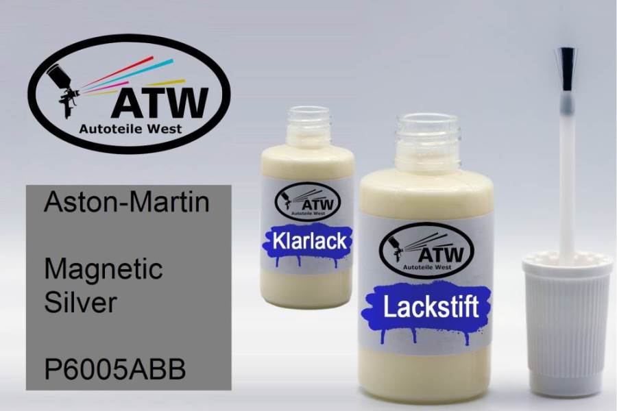 Aston-Martin, Magnetic Silver, P6005ABB: 20ml Lackstift + 20ml Klarlack - Set, von ATW Autoteile West.